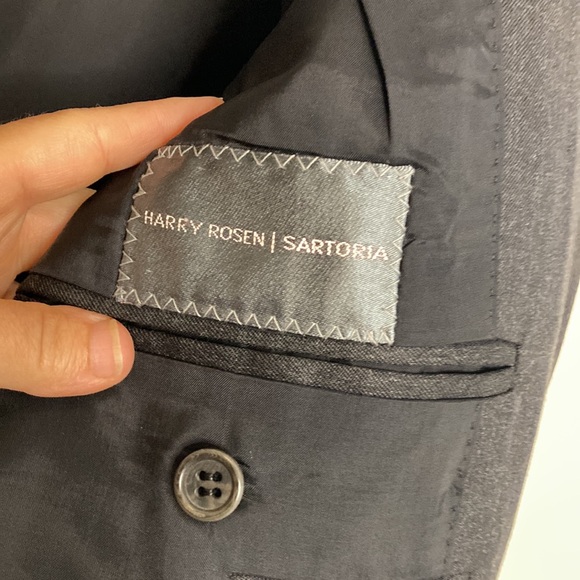 Bespoke Harry Rosen Suit Mens 46 Dark Gray Two Piece Blazer Pants Vintage Custom - Picture 13 of 16